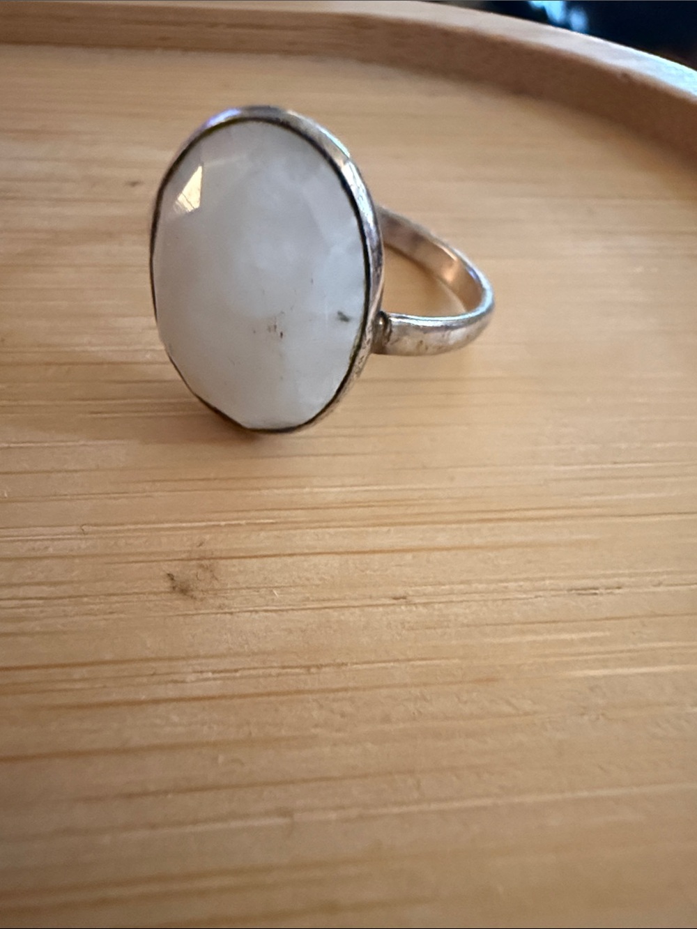 Sterling Silver White Stone Oval Ring